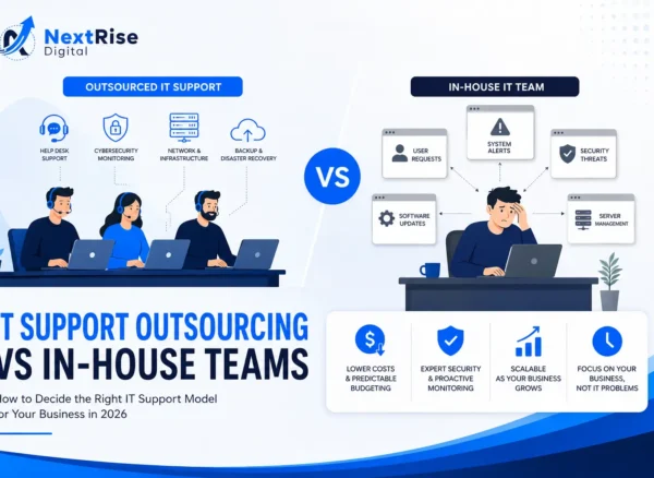 IT support outsourcing vs in-house teams comparison showing outsourced IT support services and an in-house IT team IT support outsourcing vs in-house teams comparison showing outsourced IT support services and an in-house IT team