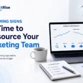 Featured image illustrating signs it's time to outsource your marketing, with a marketing performance dashboard showing lead growth, cost-per-lead trends, SEO, paid ads, email, social media, and content. Featured image illustrating signs it's time to outsource your marketing, with a marketing performance dashboard showing lead growth, cost-per-lead trends, SEO, paid ads, email, social media, and content.