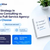 Digital strategy consulting vs agency comparison showing business consulting strategy and full-service agency execution paths Digital strategy consulting vs agency comparison showing business consulting strategy and full-service agency execution paths